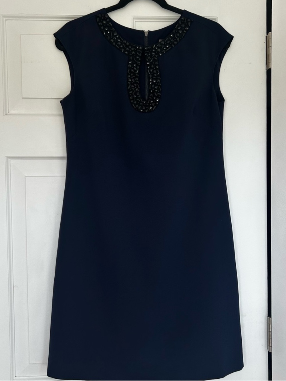 Vince Camuto Navy Dress with Black Beaded Trim